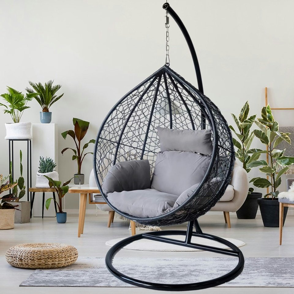 Large Rattan Hanging Egg Chair With Cushions